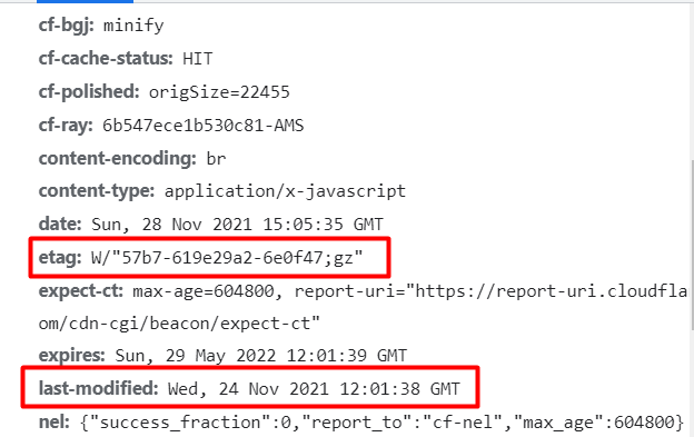 Sample HTTP (weak) etag and last-modified header via Chrome Devtools